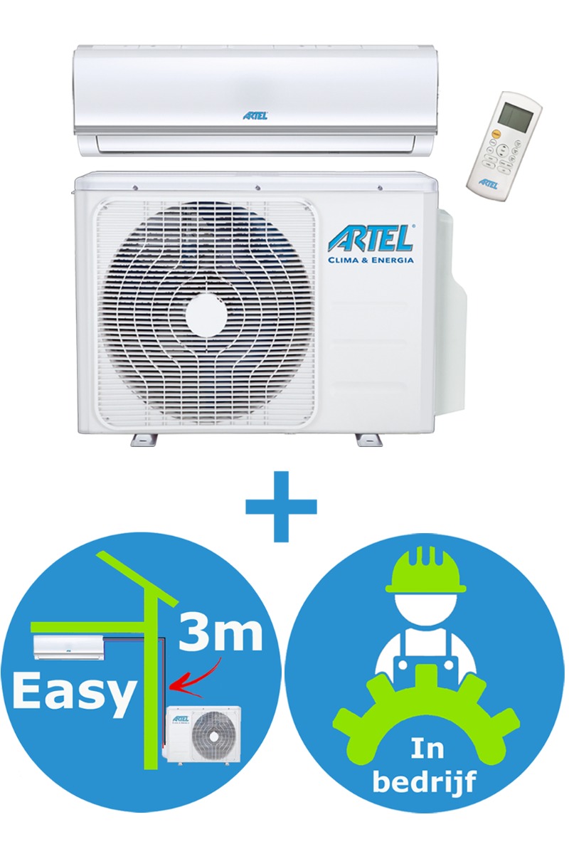 Airco Split 1x (2.8kw/9000BTU) + materiaal Easy 3m + inbedrijfstelling