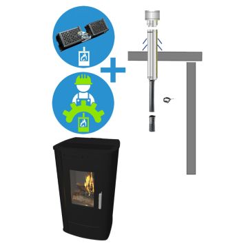 NextWoody + bovenafvoer platdak + Instal + Pellet-ABC