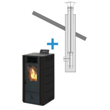 Easy zwart 7 kW met afvoer voor gemetseld schoorsteen kanaal