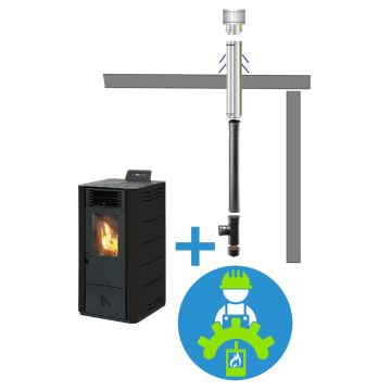 Pelletkachel easy met installatie door platdak | BlueSolidÂ®
