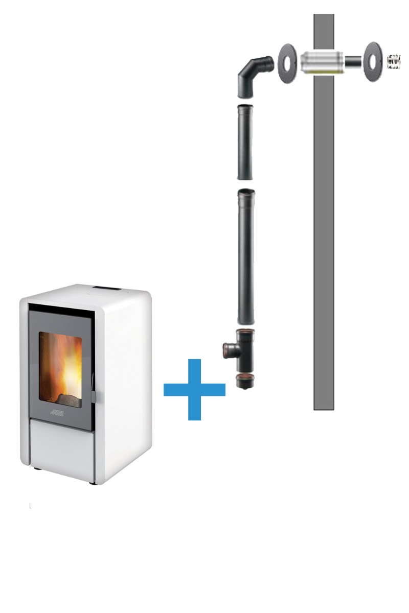 Pelletkachel Petite wit incl. achterafvoer / gevel